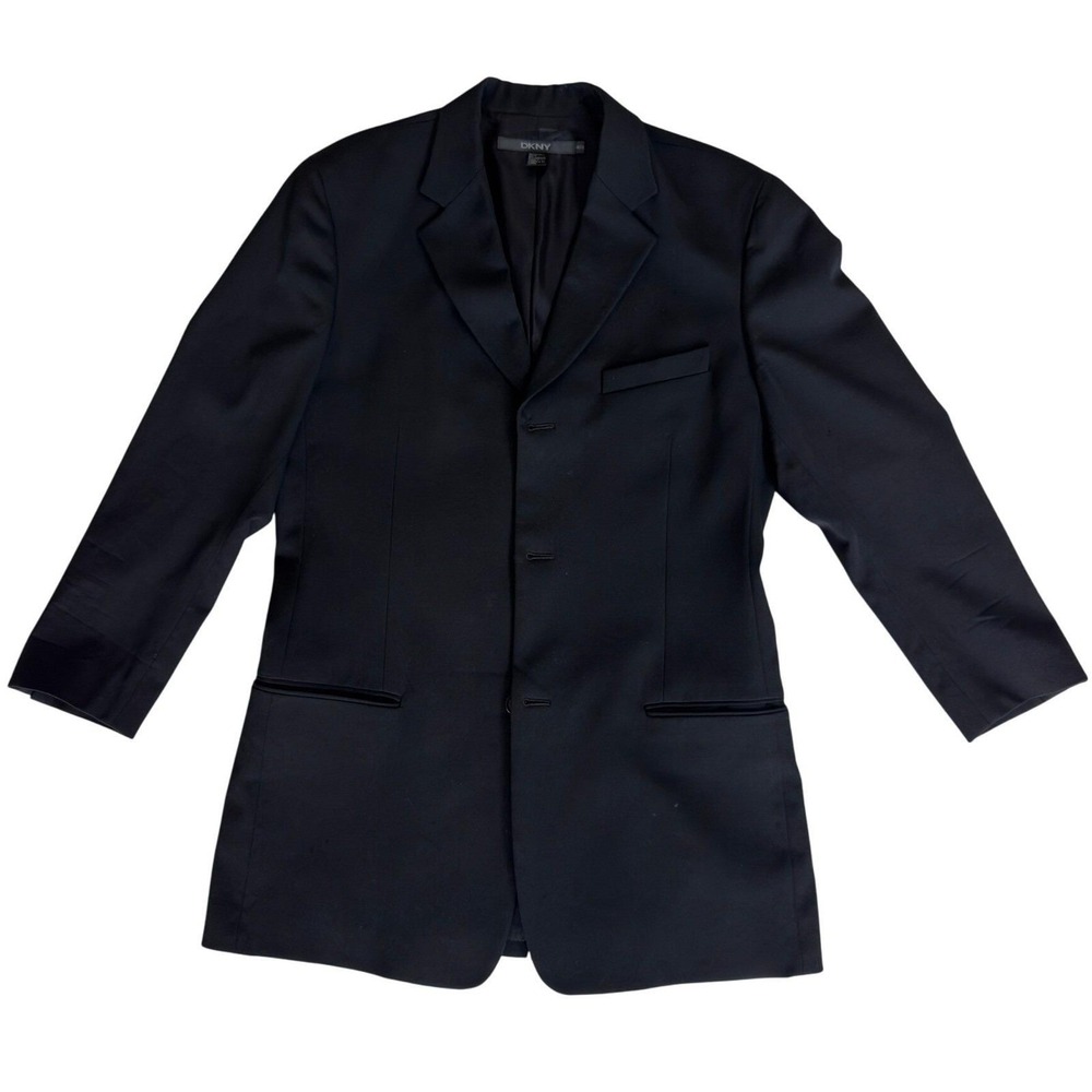 DKNY Mens 40L Black Wool Blend 3-Button Blazer Jacket RN 68596 CA‎ 31127